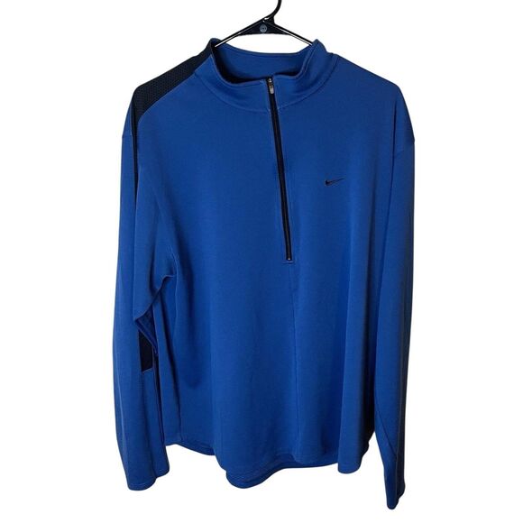 Nike Tops - Nike Womens XL Dri Fit Mock Neck Quarter Zip Blue & Black Pullover